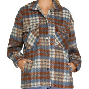 NWT Women’s Blue/Rust Brushed Plaid Pocketed Shacket